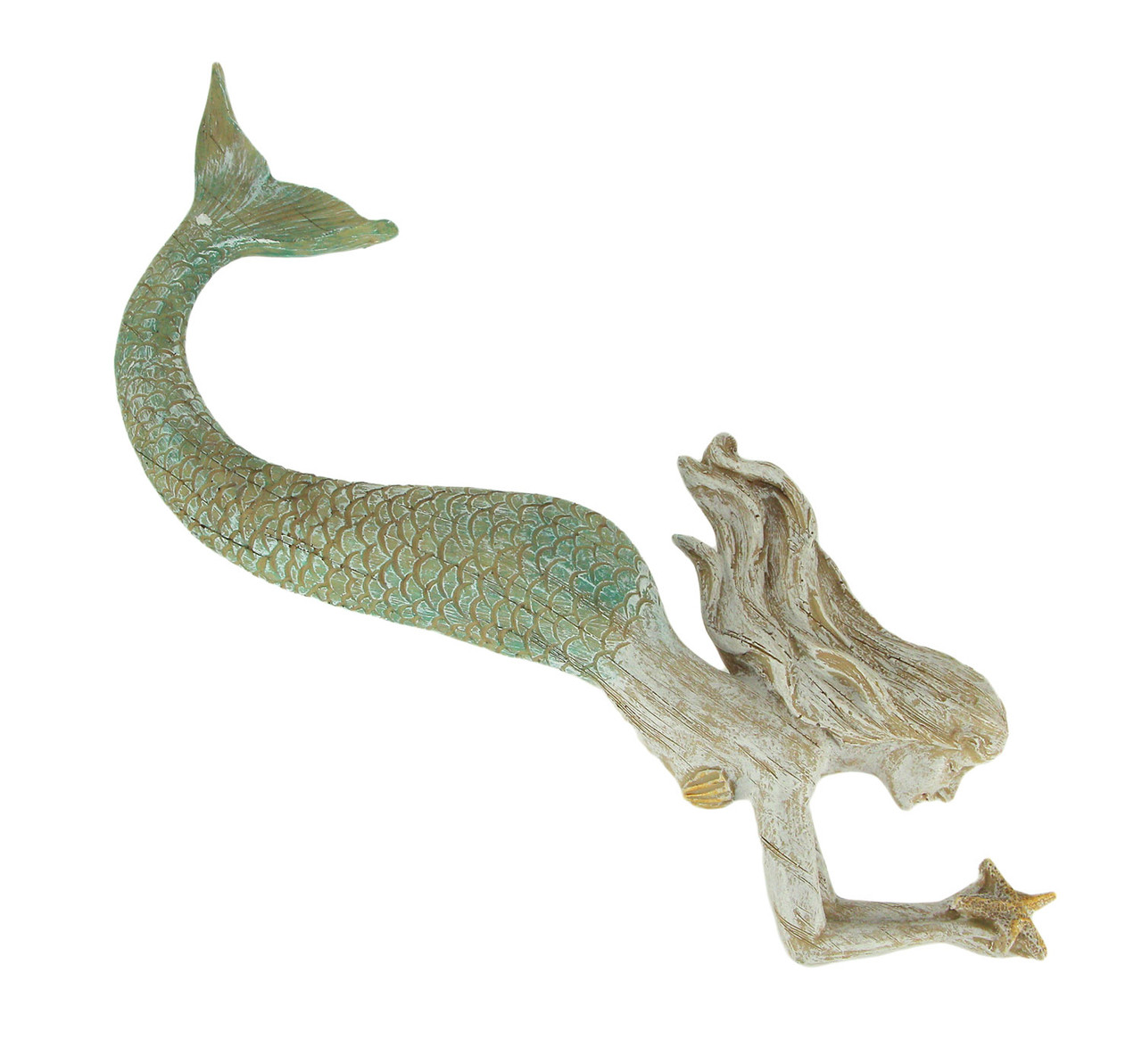 Distressed Wooden Fish Shaped 3 Hook Hanging Wall Rack 27.5 Inches