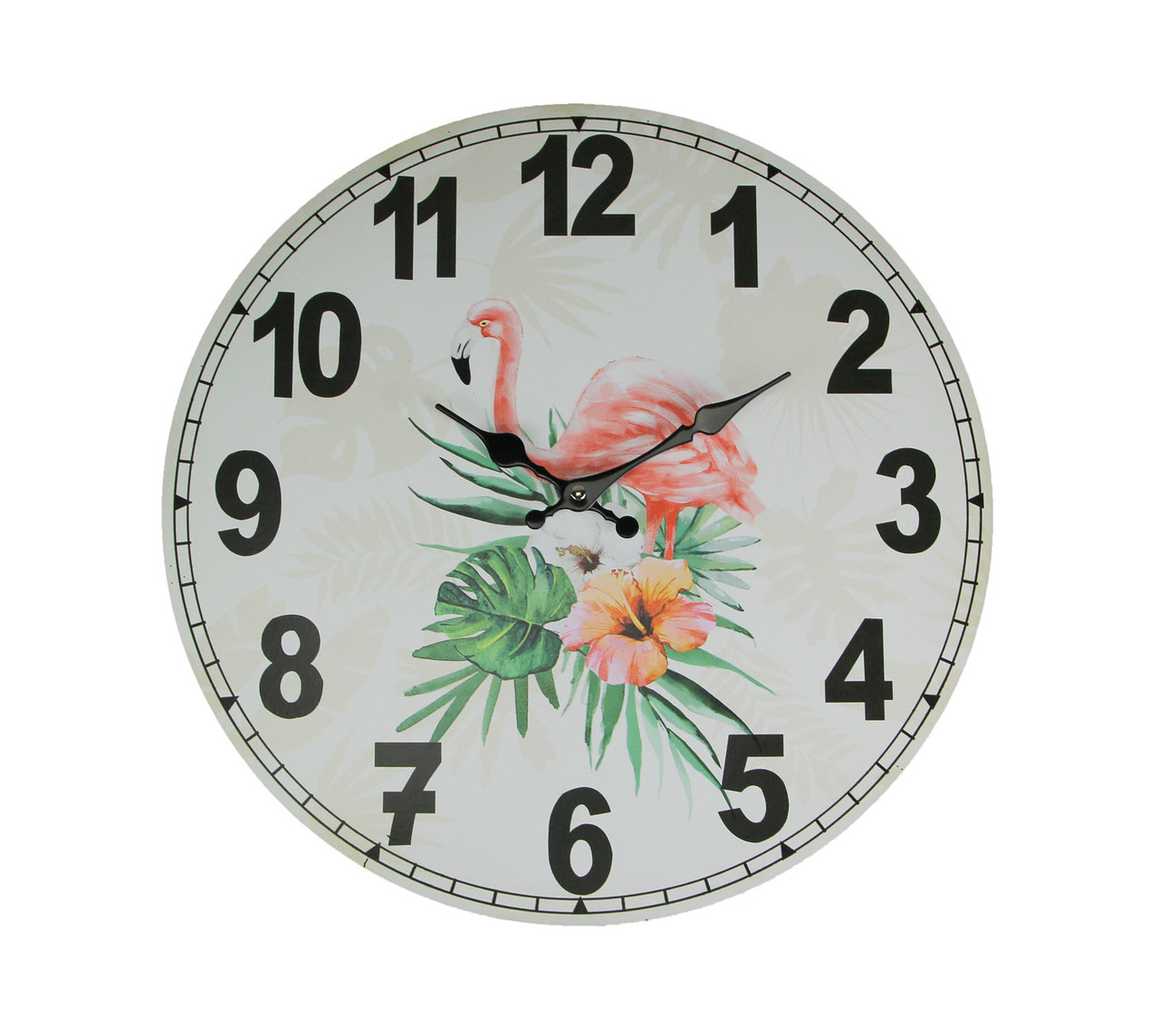 Tropical Pink Flamingo And Hibiscus Flower 16 Inch Diameter Round Wall Clock Zeckos