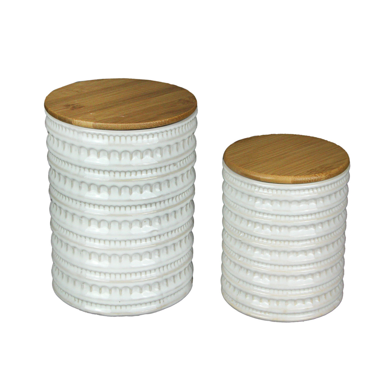 Set of 2 White Ceramic Jar Vintage Decorative Container Coffee Flour  Canister