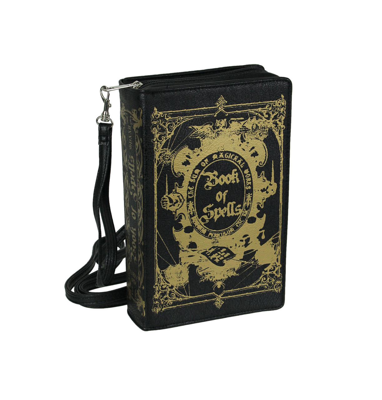 Black and Gold Book of Spells Book Shaped Zippered Clutch