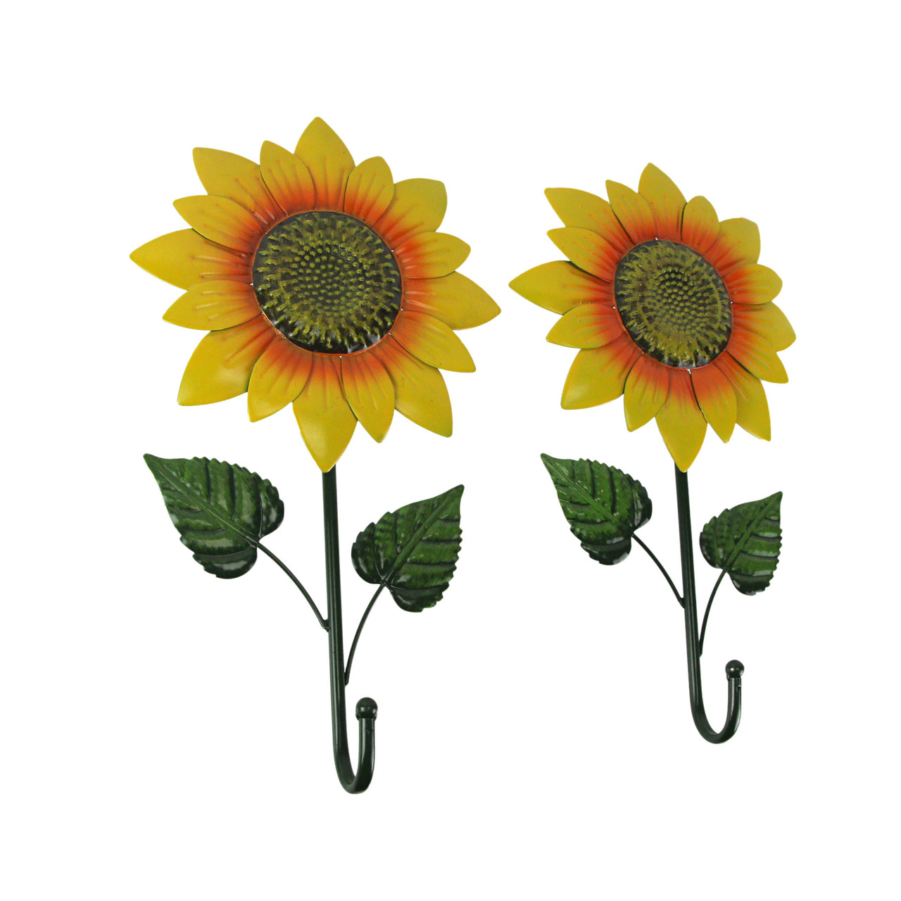 Set of 2 Painted Metal Sunflower Decorative Wall Hooks for Stylish