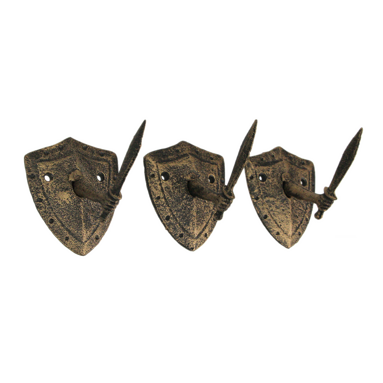 Zeckos Cast Iron Fun Wall Hooks - Set of 3, Bronze Sword & Shield  Decorative Hooks for Entryway Wall, Perfect for Swordsman, Cosplay  Enthusiast, 3.5x3x4 inches, Antique Bronze Finish - Things2Die4