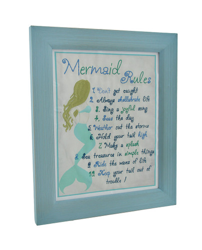 Scratch & Dent Embroidered Mermaid Rules Framed Wall Hanging - S+D Main image