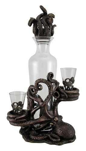 Octopus Spirit Decorative Antique Bronze Finish Statue and Glass Decanter Set Main image