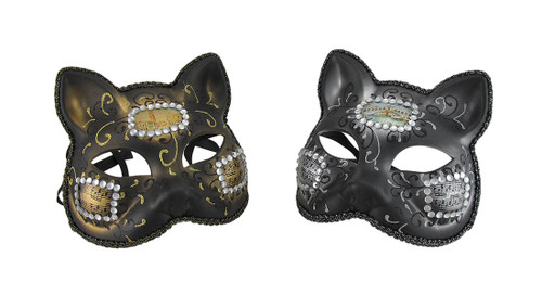 Pair of Venetian Style Jeweled Gatto Musica Carnivale Cat Masks Main image