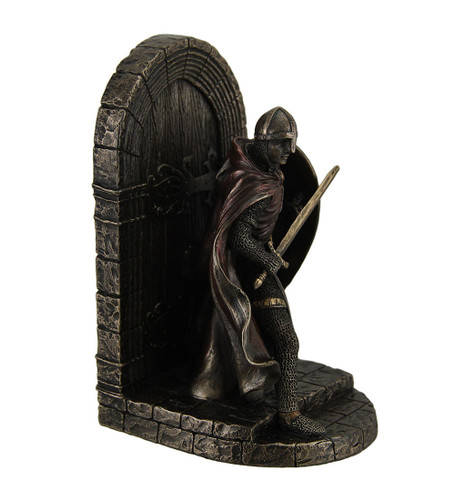 Maltese Crusader Statue in Armor Guarding Door Holding Shield & Sword Bookend Additional image