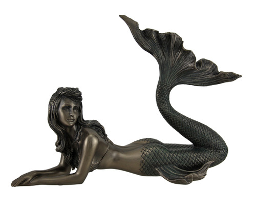Lounging Mermaid of Gazing Gulf Lustrous Bronze Finish Statue 11 Inch Main image
