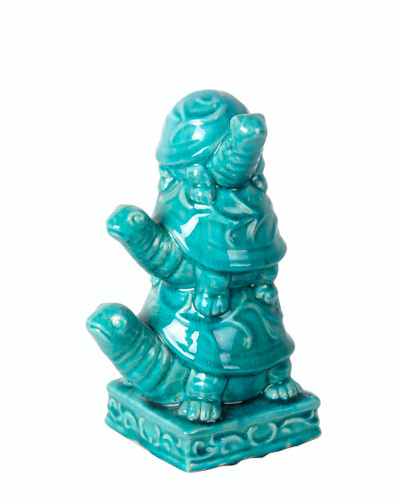 11 1/2 Inch Tall Turquoise Blue Ceramic Stacked Turtles Statue Main image