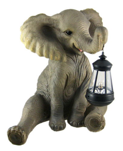 Cute African Elephant Porch / Garden Statue W/ Lantern Main image