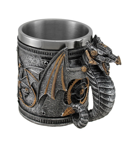 Steampunk Geared Dragon Stainless Steel Lined Silvered Tankard Main image