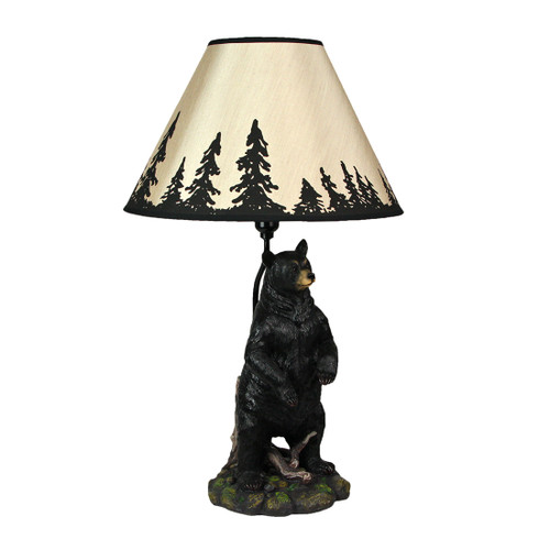 Standing Grizzly Bear Table Resin Lamp with Silhouette Forest Shade Main image