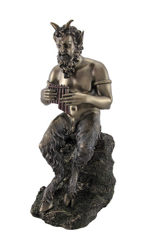 Bronzed Finish Pan Playing Flute Statue Greek Mythology Faun Main image