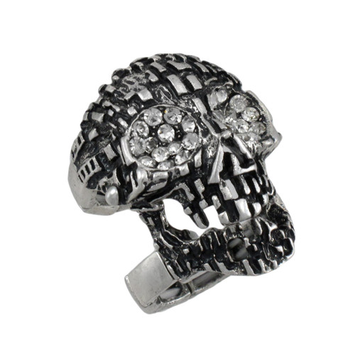 Silvertone Skull Armor Ring with Rhinestone Eyes Main image