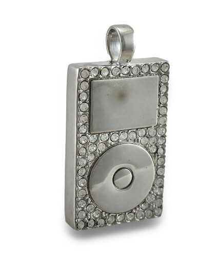 Chrome Rhinestone Encrusted MP3 Player Pendant Main image