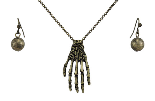 Burnished Gold Skeleton Hand and Ball Earring Set Main image