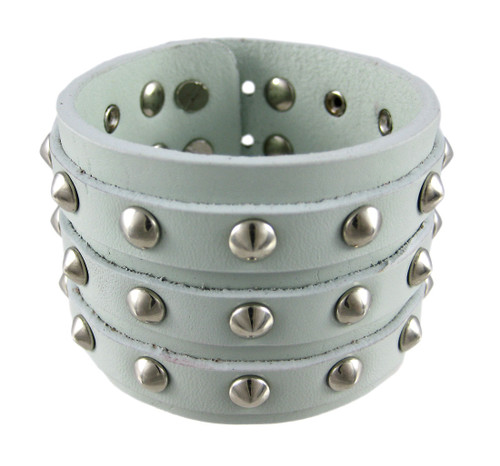 Gray Leather 3 Row Cone Spiked Wristband Main image