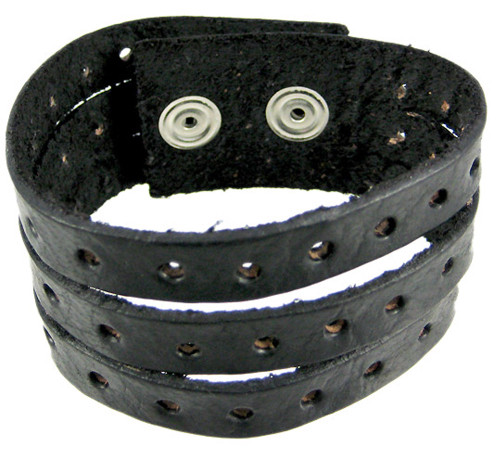 Black Leather Split Strap Wristband Bracelet Main image