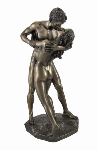 Bronzed Nude Lovers in a Passionate Embrace Sharing a Kiss Statue Main image