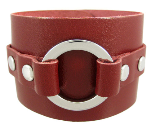 Brown Leather Chrome O Ring Wristband Bracelet Main image