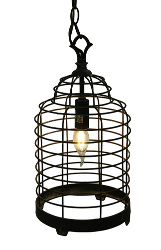 Vintage Industrial Black Metal Wire Cage Pendant Lamp 14 Inch Main image