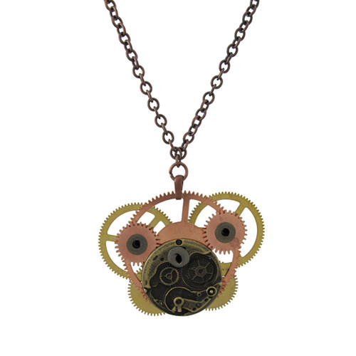 Steampunk Brass and Copper Watch Gear Necklace 28 In. Main image