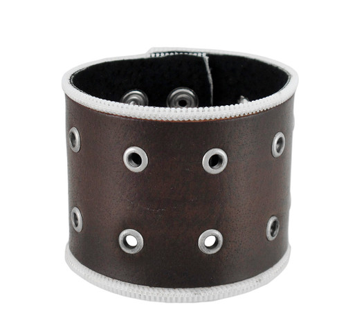 Brown Leather Brass Grommet Wristband Main image