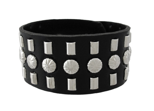 Black Vinyl Barrel Studded Wristband with Round Studs Main image