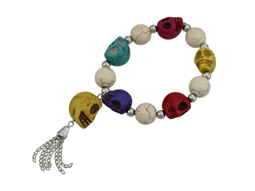 Multicolor 3D Skull Bead Stretch Bracelet Chrome Accents Main image