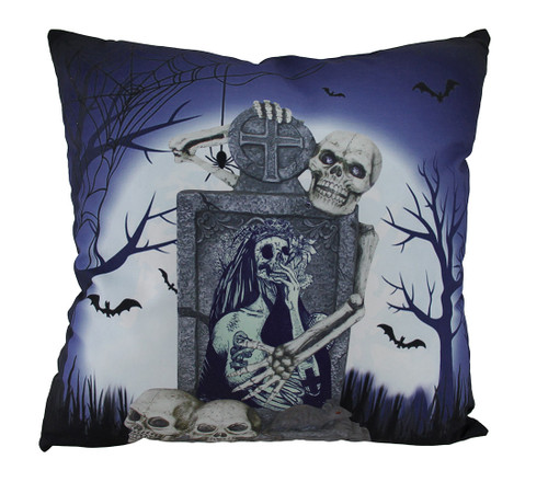 Creepy Skeleton At Day of Dead Calavera Woman's Grave Decorative Throw Pillow Main image