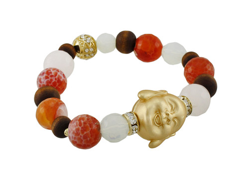 Agate Beaded Stretch Bracelet with Golden Buddha Bead Main image