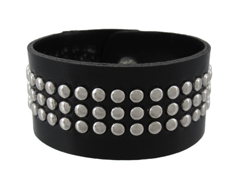 Black Vinyl Wristband with Small Chrome Studs Main image