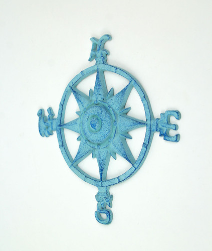 Weathered Blue Cast Iron Compass Rose Wall Hanging Additional image