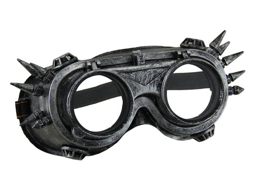 Metallic Silver Spiked Steampunk Adult Costume Welding Goggles w/Flip Up Lens Main image