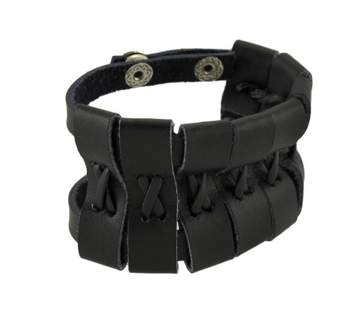 Black Leather Double Snap Wrap Bracelet Wrist Band Wristband Main image