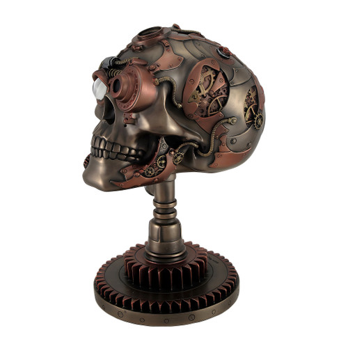 Bronze / Copper Finished Steampunk Skull Statue - Gear Base Additional image