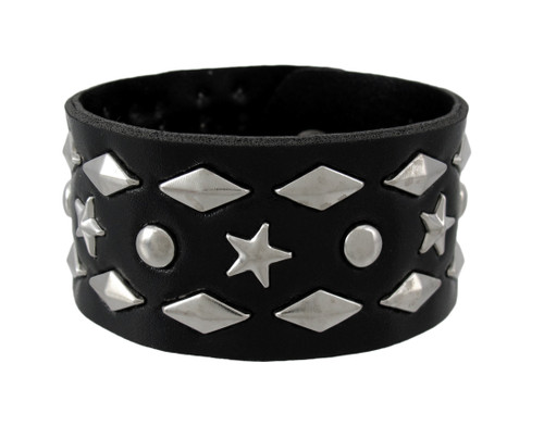 Black Vinyl Wristband with Stars and Pyramid Studs Main image