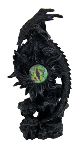 Scratch & Dent Portal Protector Black Dragon Perched On Fiery Green Eye Statue Main image