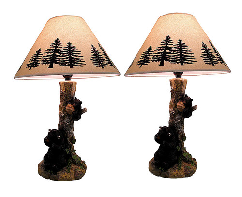 Rustic Black Bears in a Honey Tree Table Lamp Set of 2 Main image