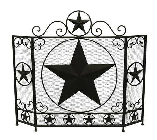 Rustic Brown Western Star 3 Panel Metal Fireplace Screen Main image
