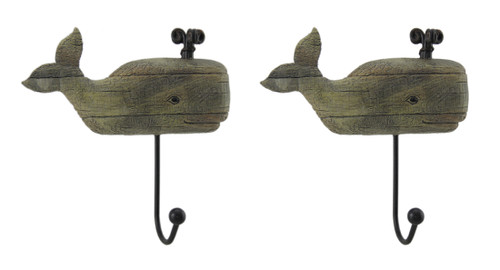 Distressed Wood Look 2 Piece Spouting Whale Wall Hook Set Main image