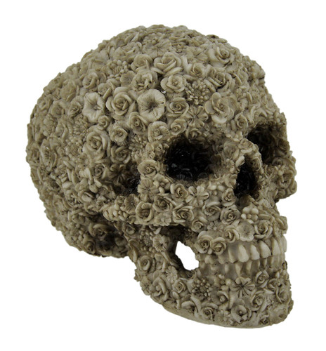 Late Bloomer Flower Covered Human Skull Statue Main image