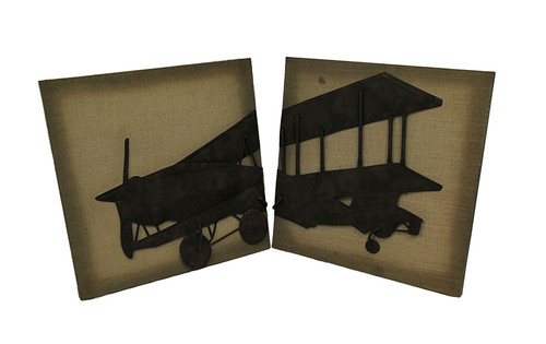 2 Piece Metal Vintage Airplane On Fabric Wall Hanging Set Main image