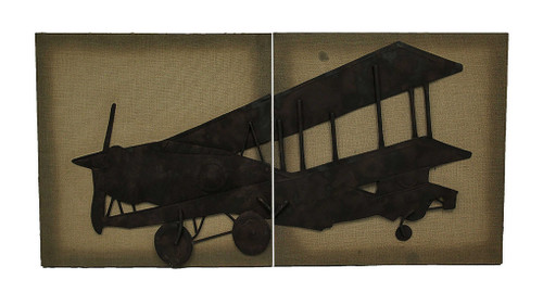 2 Piece Metal Vintage Airplane On Fabric Wall Hanging Set Additional image