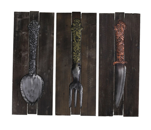 Rustic Fancy Silverware 3 Piece Wood and Metal Art Wall Decor Set Main image