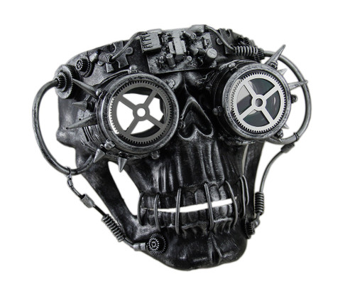 Steamskully Metallic Finish Steampunk Skull with Spiked Goggles Mask Main image