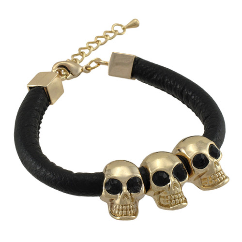 Rounded Vinyl Bracelet with Gold Tone Skull Beads Main image