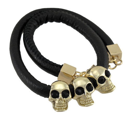 Rounded Vinyl Double Wrap Bracelet with Gold Tone Skull Beads Main image