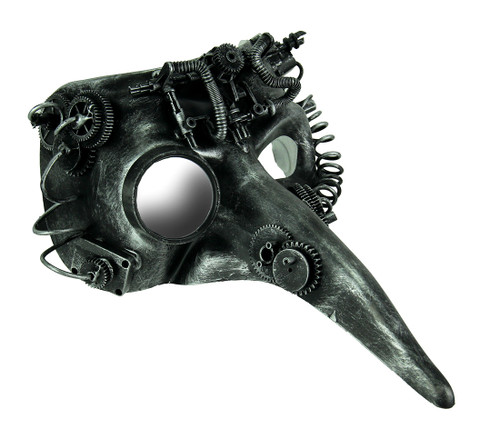 Steamzanni Metallic Silver Long Nose Steampunk Adult Costume Mask Main image