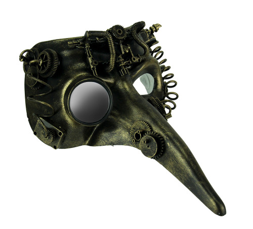 Steamzanni Metallic Gold Long Nose Steampunk Adult Costume Mask Main image