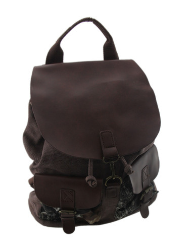 Brown Camouflage Accented Drawstring Canvas Backpack Main image